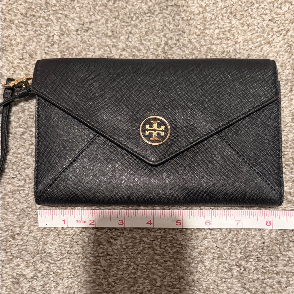 Tory Burch Black Envelope Clutch with Gold Logo